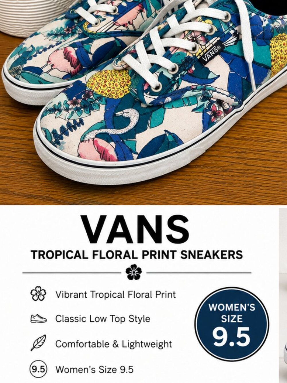 Women's Vans - Multicolor Tropical Print Lace-up Sneakers - Sz 9.5